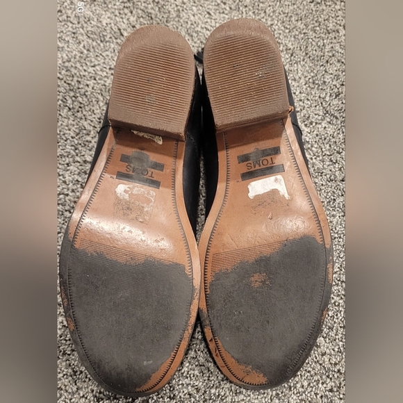 TOMS Leila Boots Size 8 Black Chunky Leather Block Heel Back Zip Tassel - Picture 7 of 11